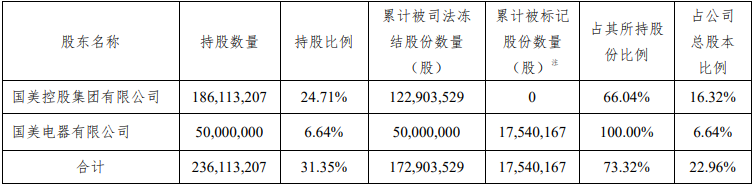 中关村控股股东一致行动人国美电器5000万股被延长冻结 1亿股被轮候冻结